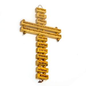 Lord’s Prayer Engraved On Olive Wood Cross Made In The Holy Land