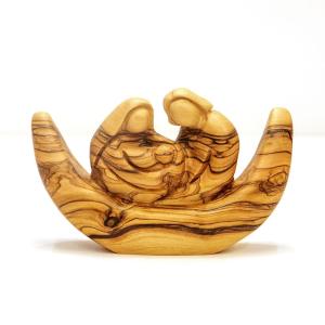 Abstract Crescent Moon Holy Family From Olive Wood