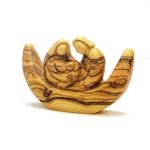 Abstract Crescent Moon Holy Family From Olive Wood
