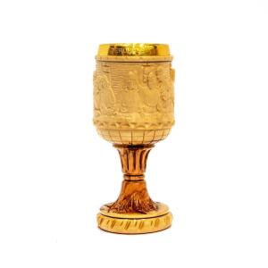 Olive Wood Chalice With The LORD’S Supper Engraving From The Holy Land