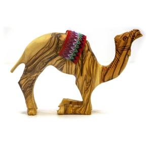 Olive Wood Kneeling Camel with Bedouin style saddle from Bethlehem