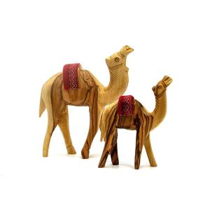 A Pair Of Olive Wood Camels – An Adult And Her Young From The Holy land
