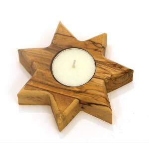 Olive Wood Carved ” Star ” Shaped Tea Light Candle Holder From Jerusalem