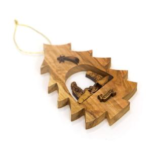 Olive Wood Christmas Tree Shaped Manger Scene Ornament From Bethlehem
