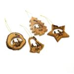 Set of Four Olive Wood Nativity Scene Ornaments From Bethlehem