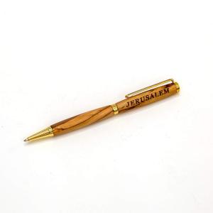 Handmade Olive Wood Ballpoint Pen With “Jerusalem” Engraving