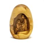 Faceless Holy Family Inside Egg Shaped Cave From Olive Wood