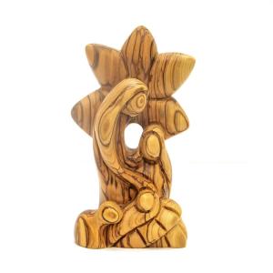 Abstract Holy Family Figure With Bethlehem Star Carved From Olive Wood