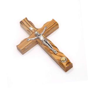 Olive Wood Crucifix With Holy Land Stone