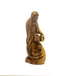 Mary, Jesus And Joseph Holding Lantern Faceless Figure From Olive Wood