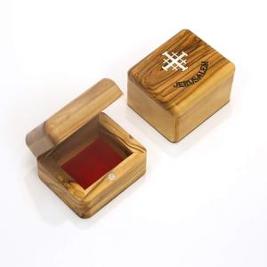 Olive Wood Jewellery Box Featuring A Mother of Pearl Jerusalem Cross