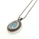 Roman Glass Round Pendant With Filigree Sterling Silver Frame Made In Israel