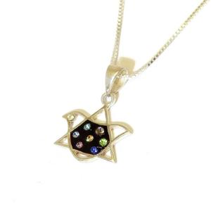 Star Of David Dove Pendant In Silver And Swarovski Crystals