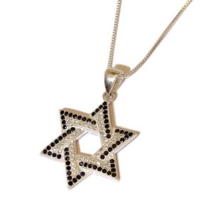 Black And White CZ Star Of David Pendant In Sterling Silver