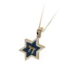 Sterling Silver Exquisite Silver Star Of David Pendant With CZ And Blue And Enamel