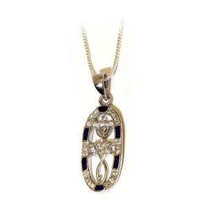 Grafted In Sterling Silver Pendant With CZ And Blue Enamel From Jerusalem