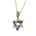 Star Of David Sterling Silver Pendant With Blue And White Swarovski Crystals
