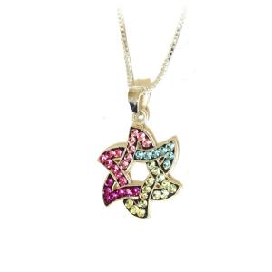 Multi Color Swarovski Crystal Star Of David Pendant In Sterling Silver