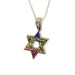 Eye Catching Star Of David Pendant In  Colorful Swarovski Crystals And Sterling Silver