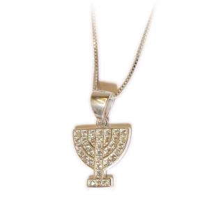 Sterling Silver Seven Branch Menorah Pendant And cubic Zirconia From Israel