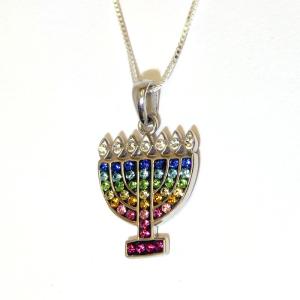 Sparkling Silver Menorah Pendant With Swarovski Crystals And Sterling Silver