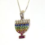 Sparkling Silver Menorah Pendant With Swarovski Crystals And Sterling Silver