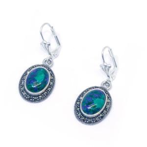 Classic OvalKing Solomon “Eilat Stone” Earrings In Sterling Silver And Marcasite