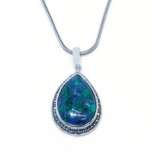 Tear Drop Eilat Stone Silver Pendant With Marcasite Stones