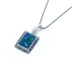 Eilat Stone “King Solomon” Rectangular Sterling  Silver Pendant With Marcasite Stone