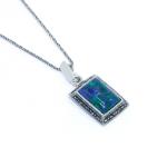 Eilat Stone “King Solomon” Rectangular Sterling  Silver Pendant With Marcasite Stone