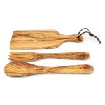 Small Set of Spoon , Fork And Chopping Board Made Of Olive Wood