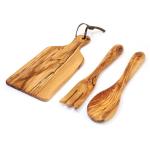 Small Set of Spoon , Fork And Chopping Board Made Of Olive Wood