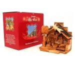 Olive Wood Nativity Scene With Bark Roof Made In The Holy Land