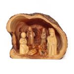 Olive Wood Branch Log With Faceless Figurines From Bethlehem