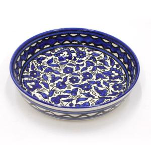 Hand Painted Armenian Ceramic Bowl With Dark Blue Flowers