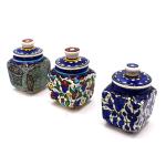 Hand Painted Set of Three Ceramic Pots From Jerusalem