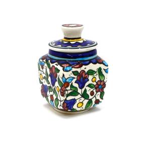 Hand Painted Ceramic Pot With Colorful Flowers Made In Jerusalem