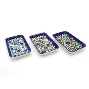 Hand Painted Armenian Ceramic Set of Three Dishes Made In The Holy Land
