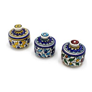 Set of 3 Small Armenian Ceramic Colorful Pots Made In Jerusalem
