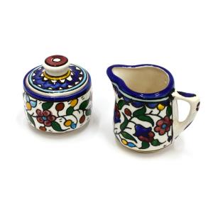 Armenian Ceramic Set Of Sugar Pot And Milk Creamer From Jerusalem