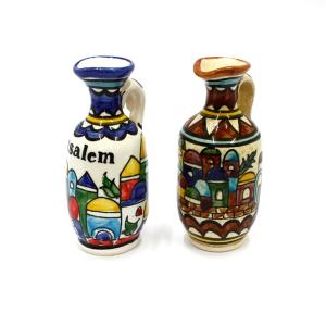 Set of Armenian Ceramic Oil And Vinegar Jar Hand Made In Jerusalem