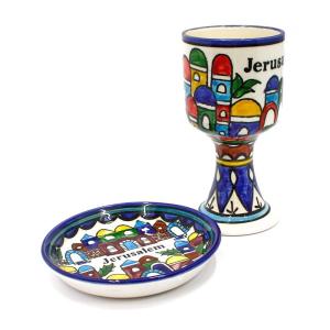 Handmade Communion Cup From Ceramics With Jerusalem Scene