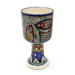 Wine Glass Ceramics Hand Painted Tabgha Mosaic