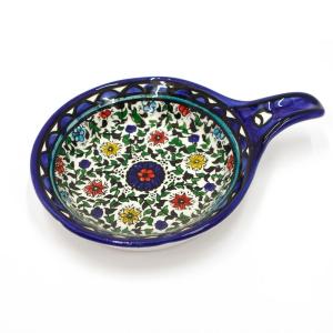 Armenian Ceramic Spoon Rest Hand Painted Colorful Flowers