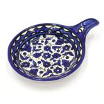 Armenian Ceramic Spoon Rest Hand Painted Dark Blue