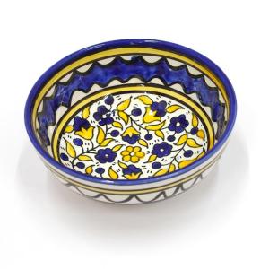 Armenian Ceramic Blue And Yellow Flowers Small Bowl Handmade