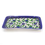 Hand Painted Armenian Ceramic Dish With Blue And Green Flowers