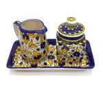 Armenian Ceramic Dish With Milk Jug And Sugar Jar Floral Design
