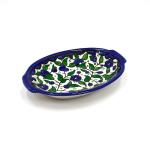 Armenian Ceramic Oval Dish Handmade – Green And Blue Floral Design