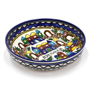 Armenian Ceramic Hand Painted Bowl With Jerusalem Scene